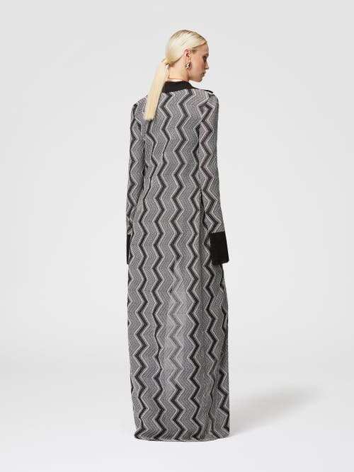 Shop Missoni Long Zig Zag Lamé Viscose Cardigan In Black & Silver