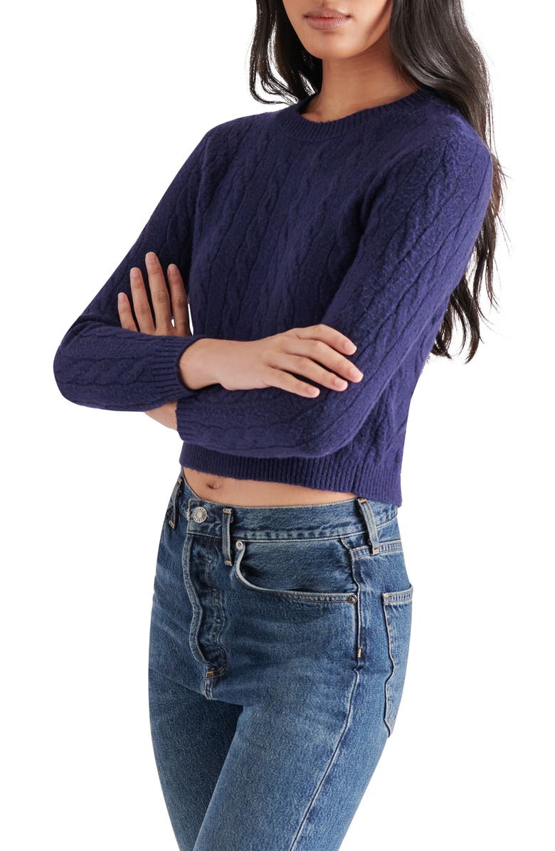 Steve Madden Jeany Bow Back Cable Stitch Sweater, Alternate, color, 