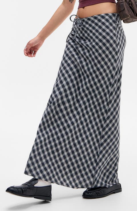 Plaid Cotton Maxi Skirt