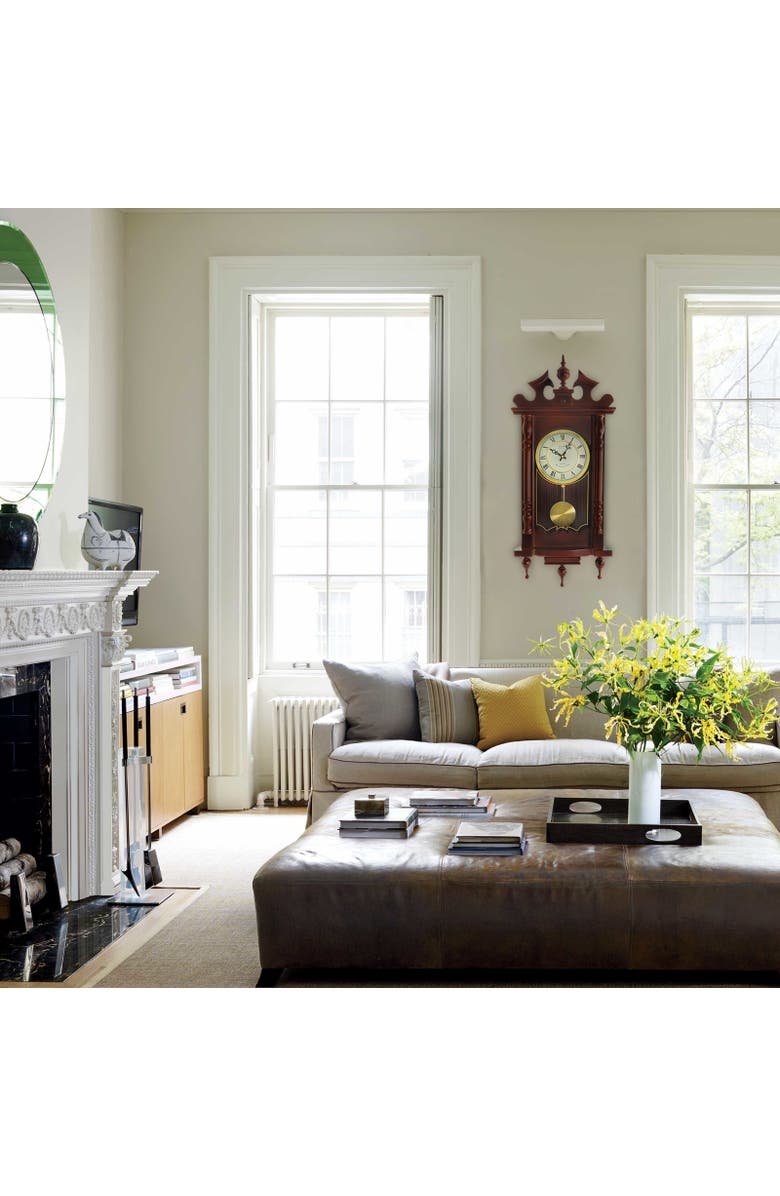 Bedford Clock Collection Classic 31in Chiming Pendulum Wall Clock, Alternate, color, Cherry Oak