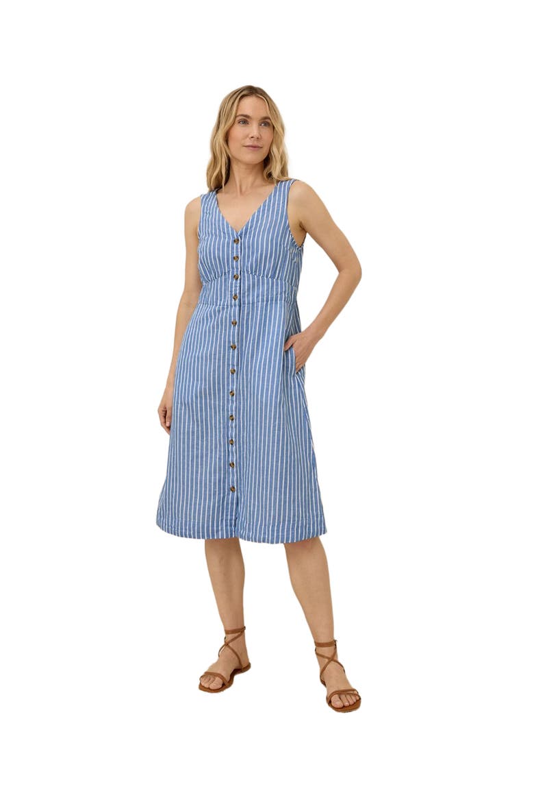 Canopy Linen Blend Button-Front Dress Made with Organic Cotton, Main, color, Bondi Stripe