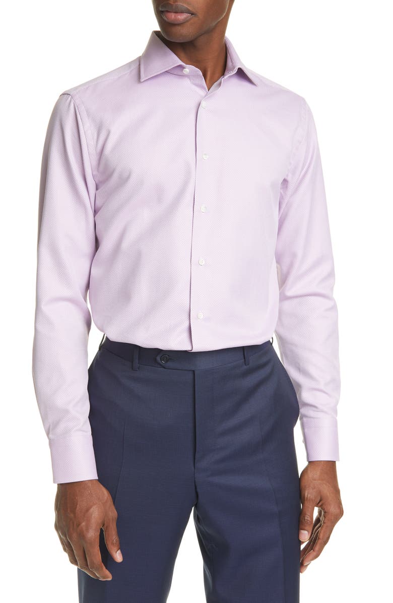 Canali Trim Fit Dot Dress Shirt, Main, color, 