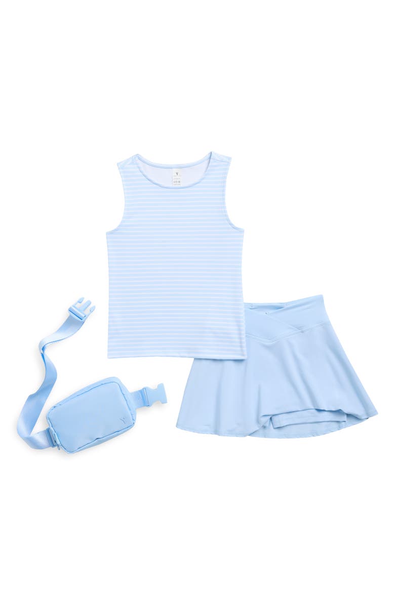 YOGALICIOUS Kids' Lux Nicki Fitted Tank, Skirt & Belt Bag Set, Alternate, color, Stripe Nantucket Breeze/ White