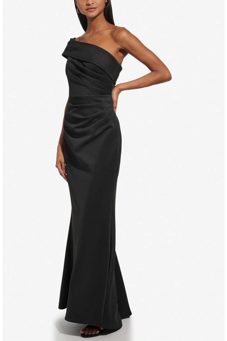 One-Shoulder Ruched Gown, Alternate, color, BLACK