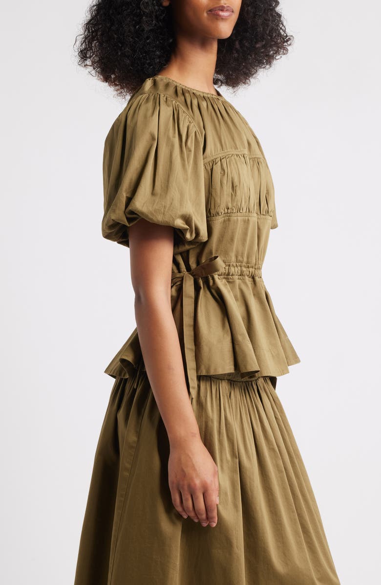 Damson Madder Hadley Ruched Organic Cotton Top, Alternate, color, Olive