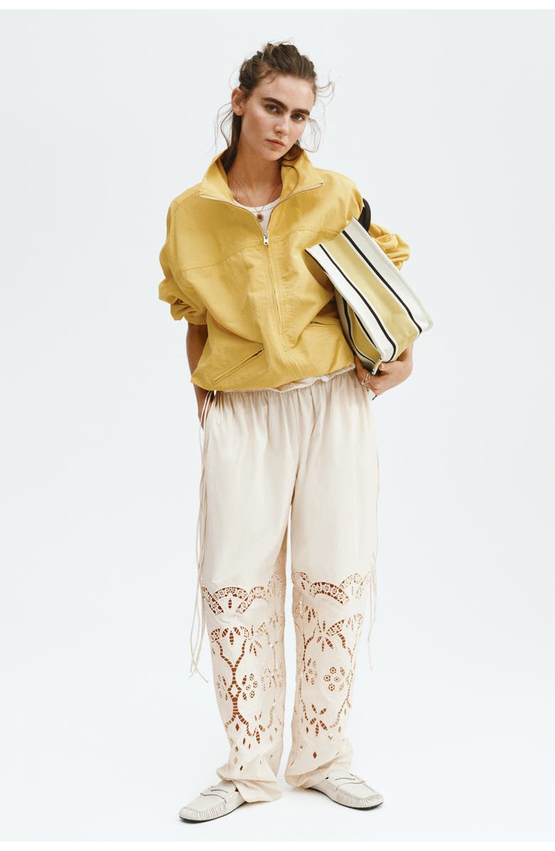 H&M Broderie Anglaise Drawstring Trousers, Alternate, color, Light Beige