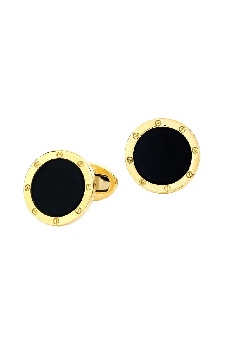 Rivet Etch Gemstone 18 Karat Gold Cufflinks, Main, color, White