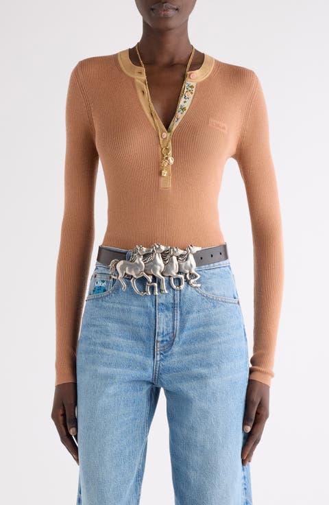 Long Sleeve Wool Rib Henley