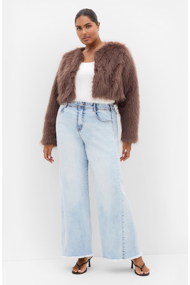 Angelica Faux Fur Crop Jacket, Alternate, color, TRUFFLE