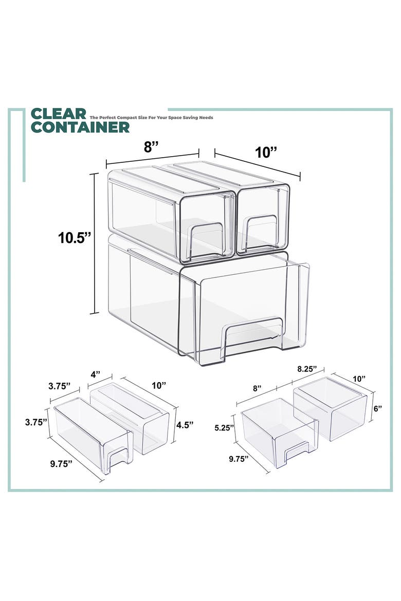 3-Piece Clear Stackable Storage Drawer Set, Alternate, color, CLEAR