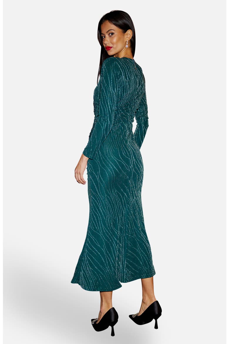 Mesh Fitted Ruched Midi Dress, Alternate, color, Green