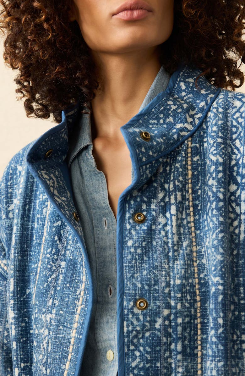 Faherty Indigo Patchwork Print Organic Cotton Quilted Jacket, Alternate, color, Akola Blockprint