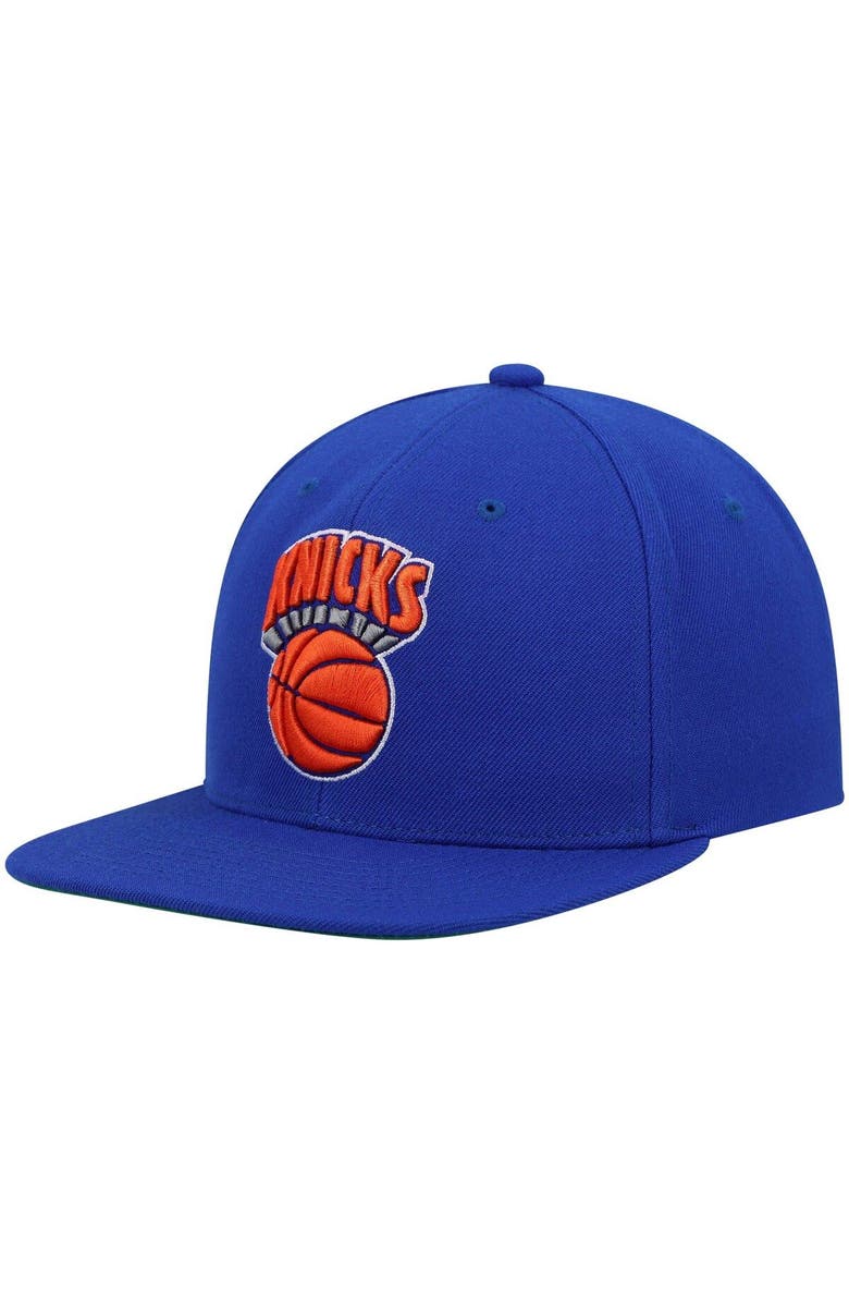 Mitchell & Ness Men's Mitchell & Ness Blue New York Knicks Hardwood Classics Team Ground 2.0 Snapback Hat, Main, color, 