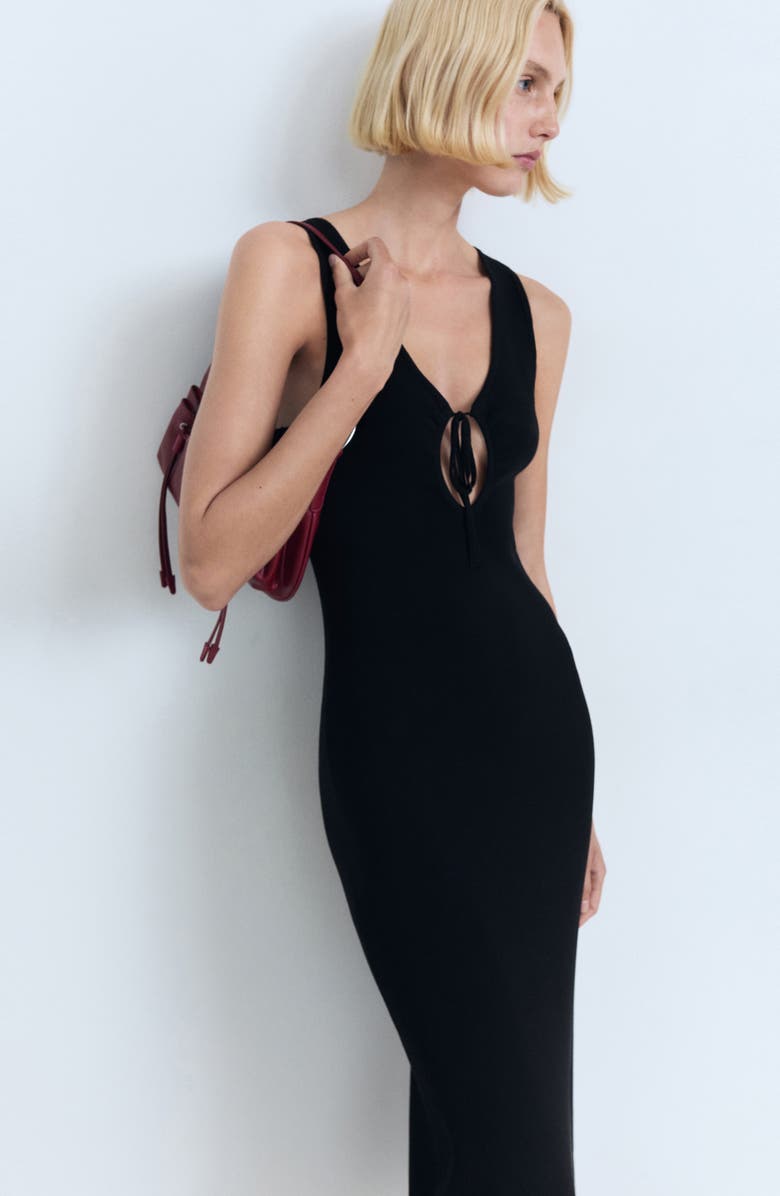 MANGO Tie Neck Sleeveless Maxi Dress, Alternate, color, Black