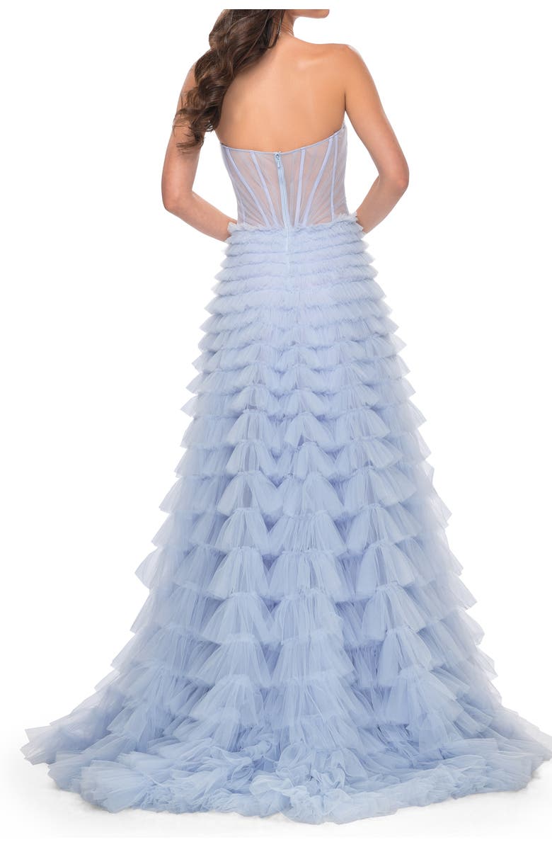 La Femme A-Line Ruffle Tulle Prom Dress with Sweetheart Top, Alternate, color, Light Periwinkle