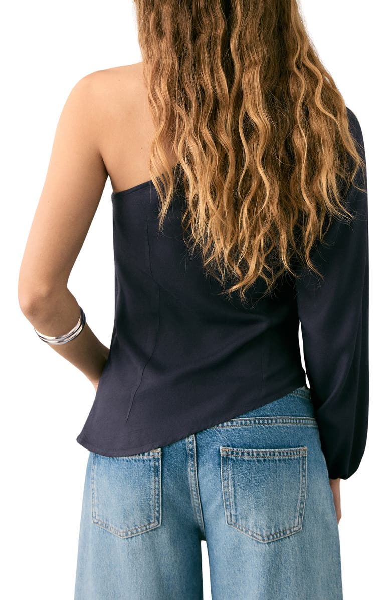 MANGO TEEN Asymmetric Ruched One-Shoulder Top, Alternate, color, Navy