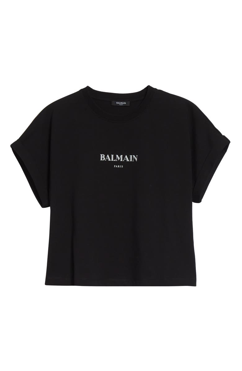 Balmain Logo Crop Graphic T-Shirt, Alternate, color, Black/ White