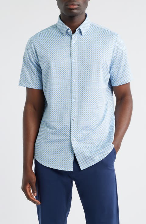 Halyard Trim Fit Geo Print Short Sleeve Button-Up Shirt