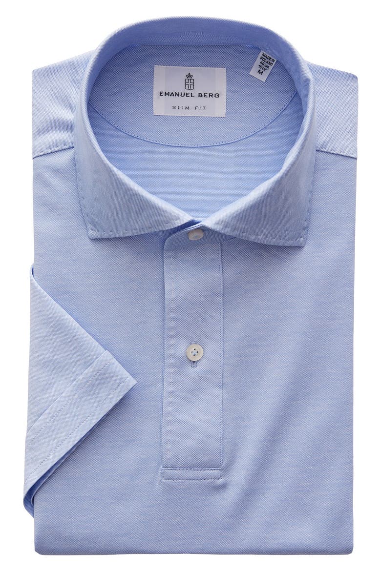 Textured Cotton Knit Polo, Alternate, color, LIGHT PASTEL BLUE