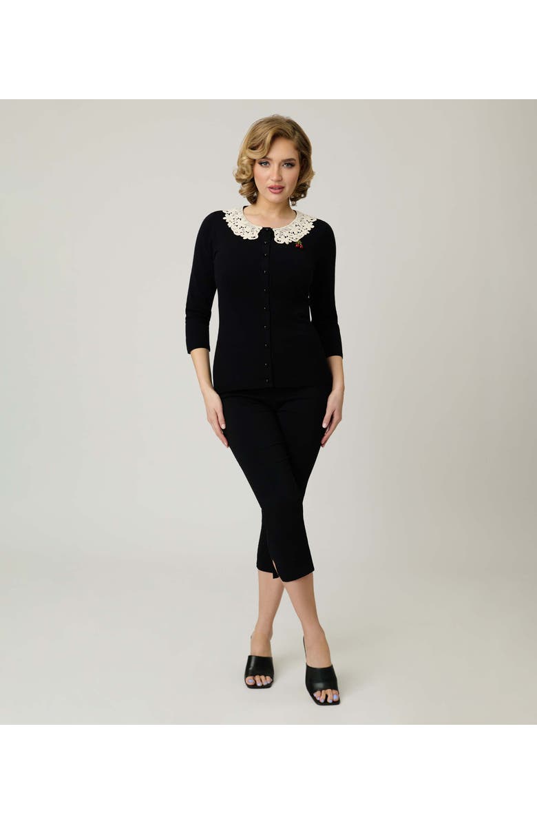 Unique Vintage Bookworm Cardigan, Alternate, color, Black W/Lace Collar Trim