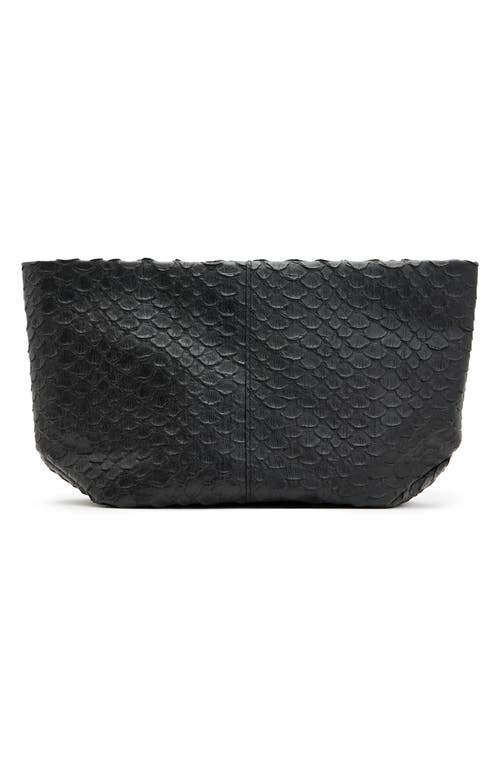 AllSaints Hex Snakeskin Embossed Leather Zip Pouch in Black 