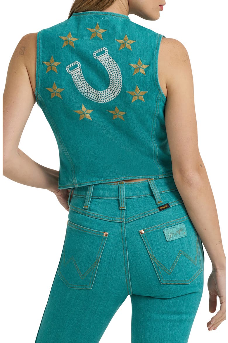 x Lainey Wilson Embroidered Denim Vest, Alternate, color, TURQUOISE