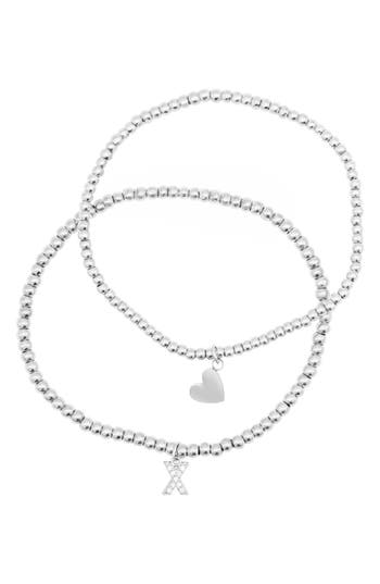Adornia Silver Stretch With Mini Crystal Initial Bracelet Set In Silver-x
