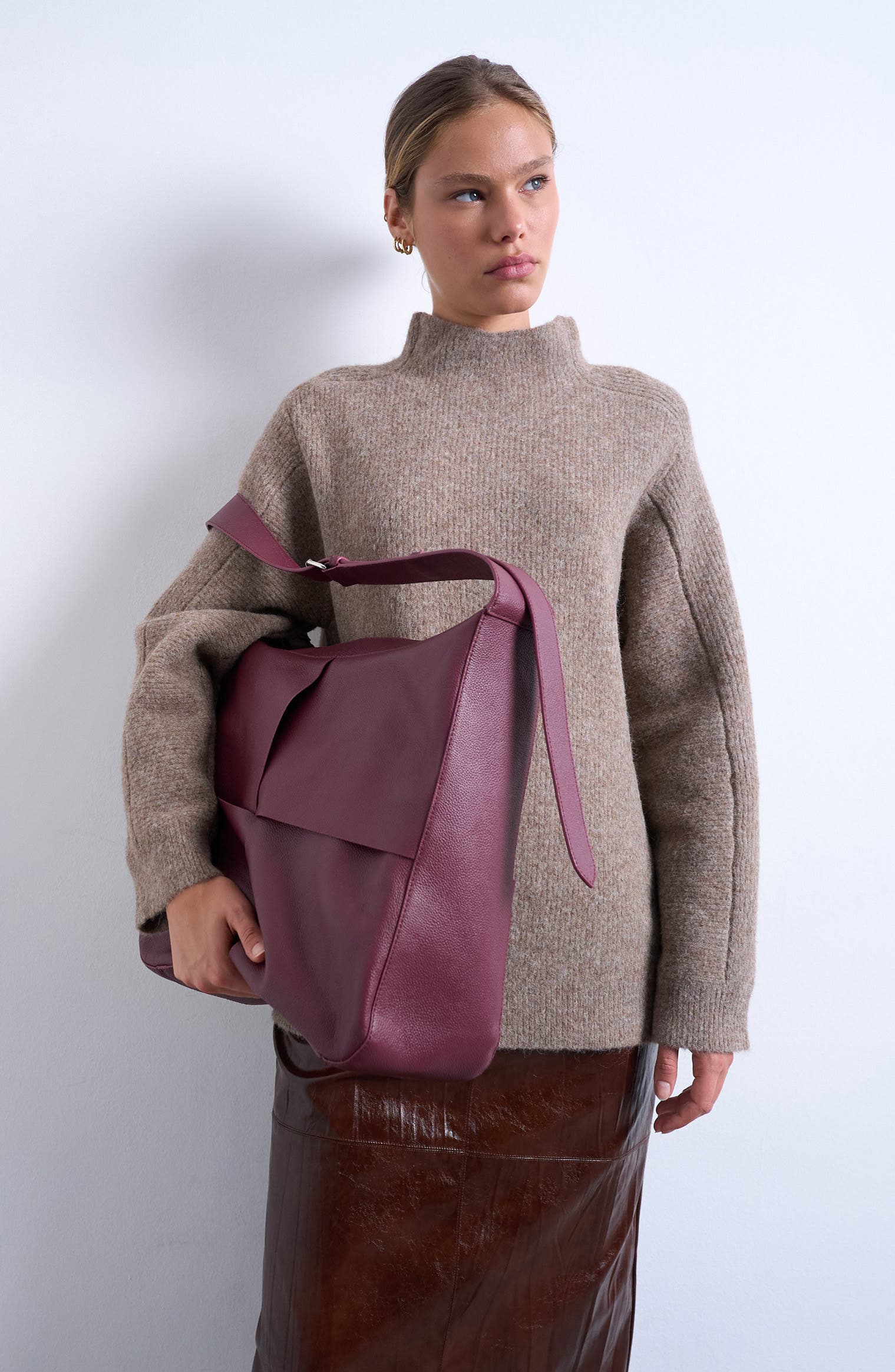 Topshop Oversize Leather Tote, Alternate, color, Burgundy