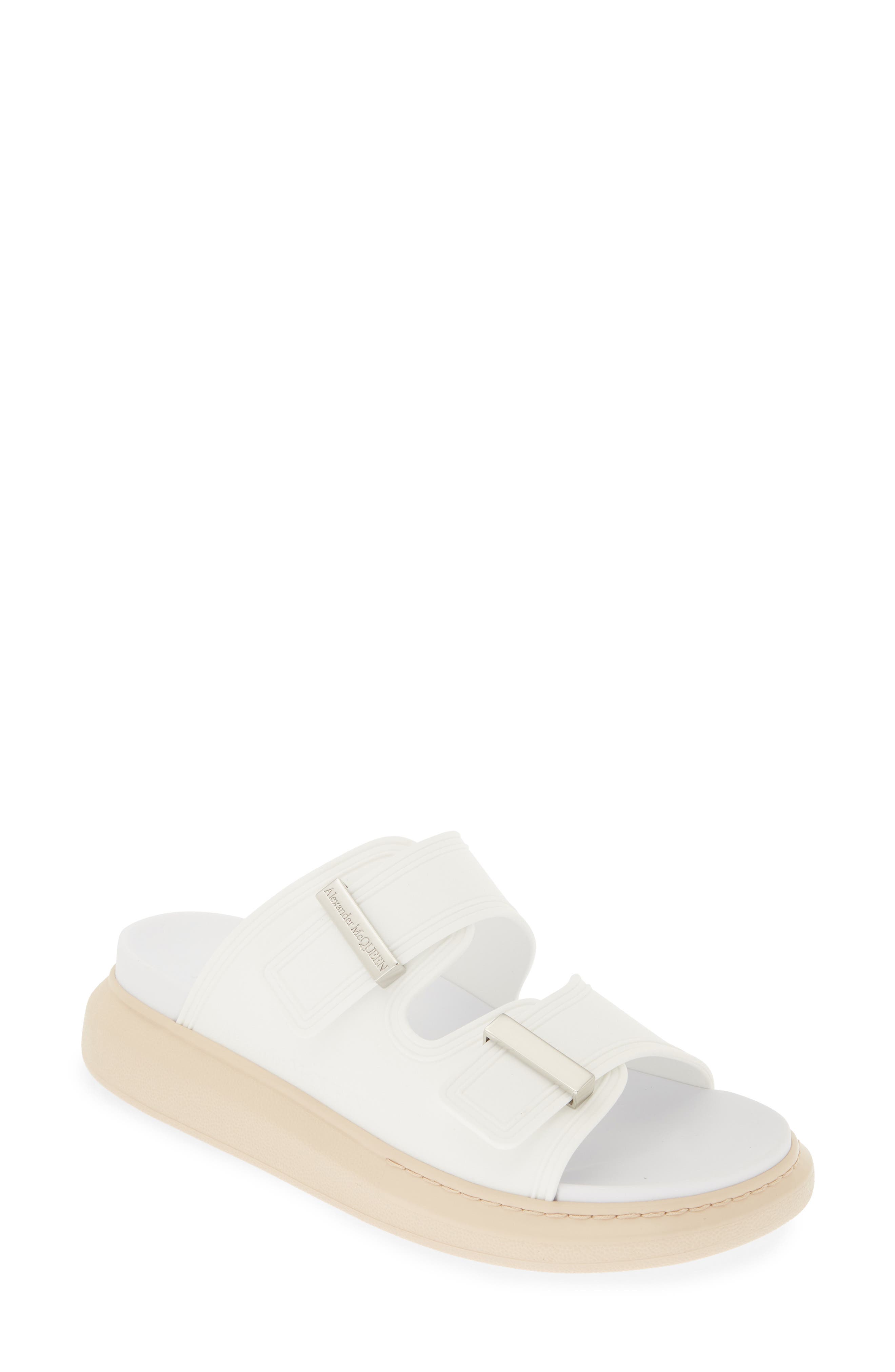 McQueen Oversize Slide Sandal, Main, color, Ivory/ Oat/ Silver