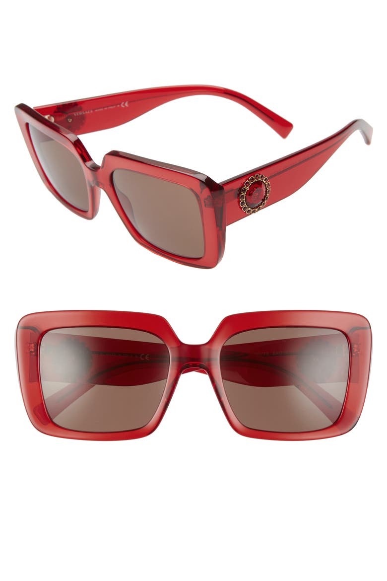 54mm Square Sunglasses, Main, color, TRANS RED