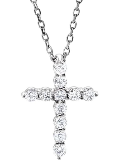 1/4 Ct Diamond Cross 14k Gold Pendant Necklace Lab Grown