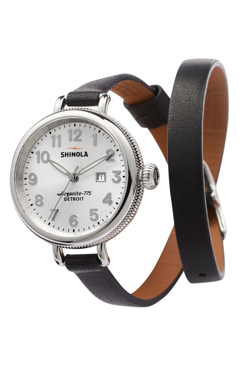 Shinola 'The Birdy' Double Wrap Leather Strap Watch, 34mm, Alternate, color,