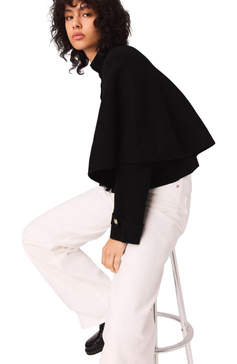 maje Cape-effect cardigan, Alternate, color, Black