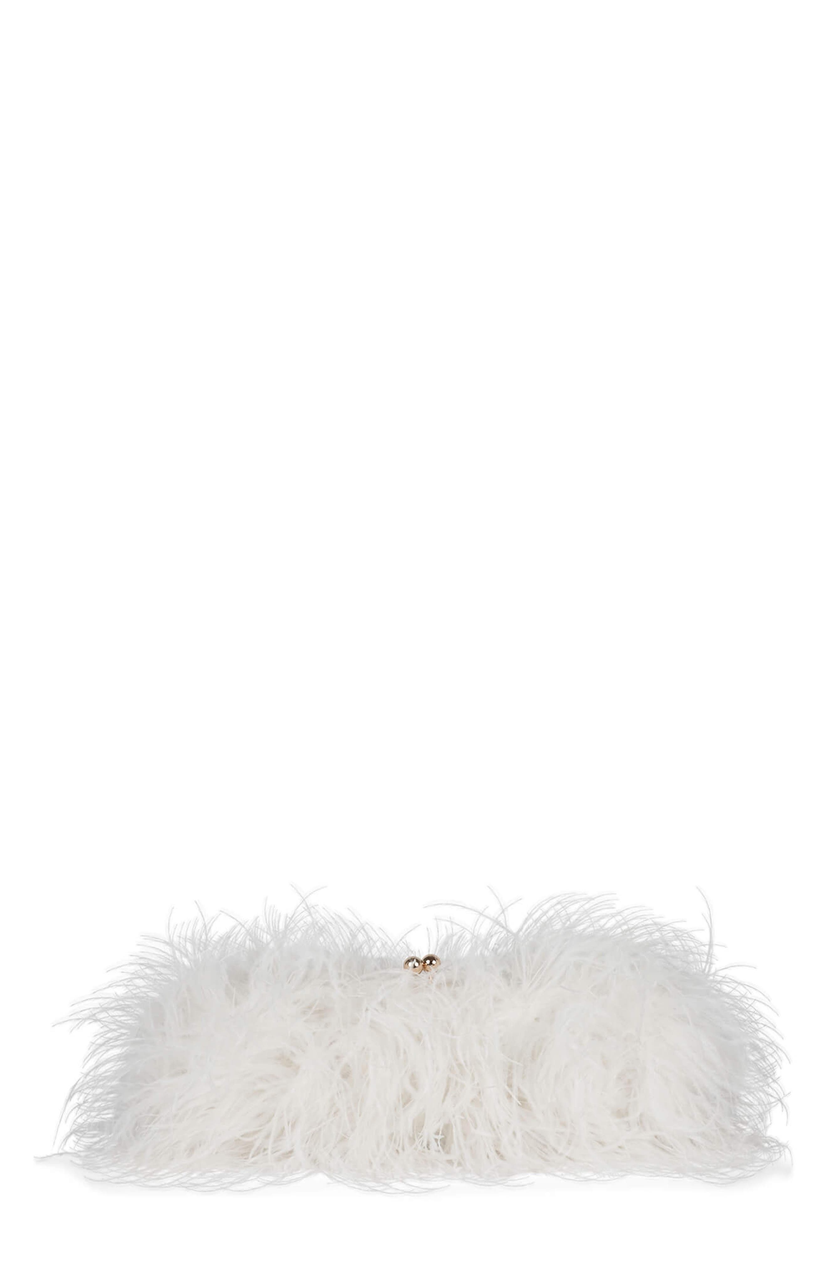 Jeffrey Campbell Animal Feather Clutch, Main, color, White Combo
