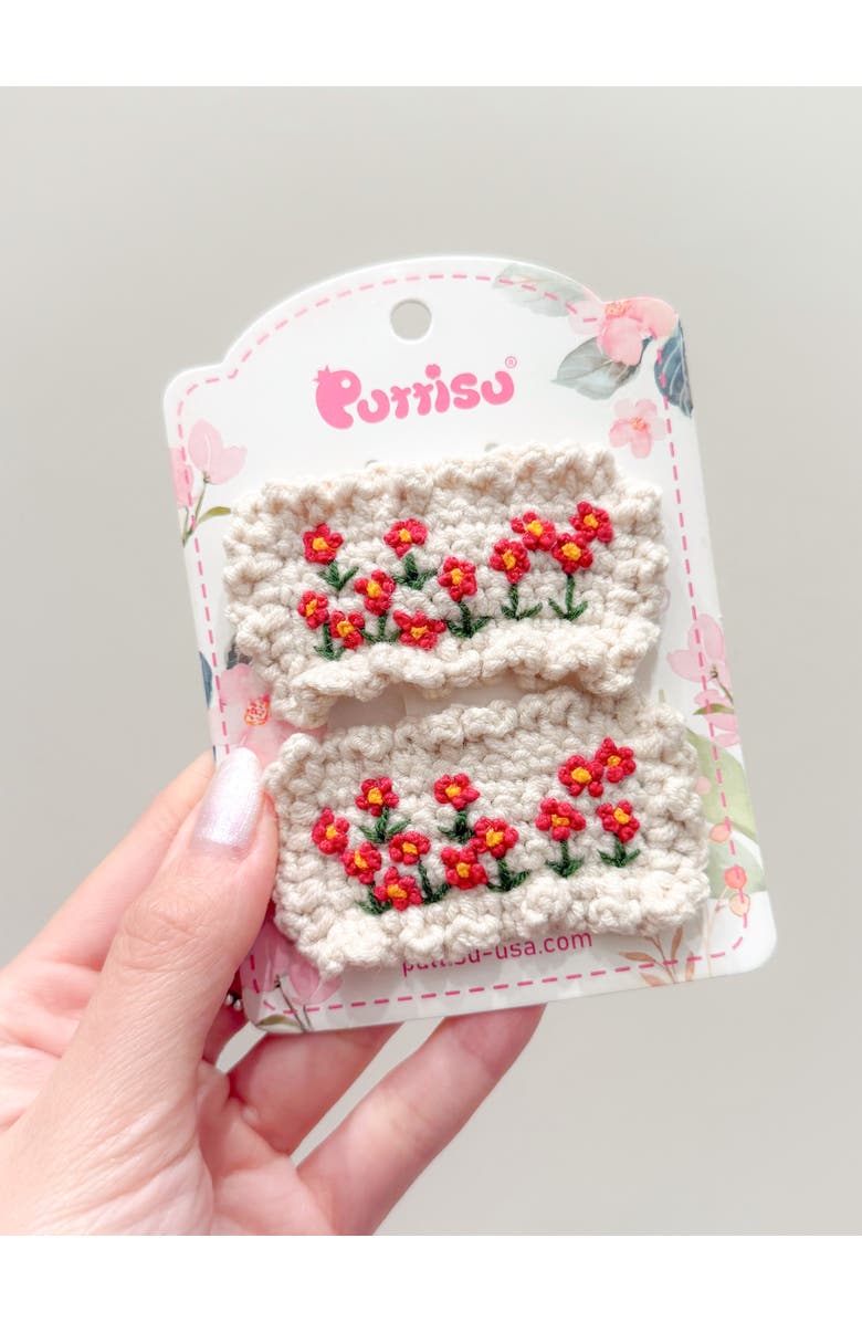 Puttisu Hand-Crocheted Floral Hair Clip Set of 4, Alternate, color, Red & Cream