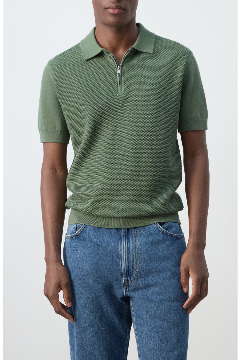 Solid Cotton Waffle Zip Polo Sweater, Main, color, GREEN