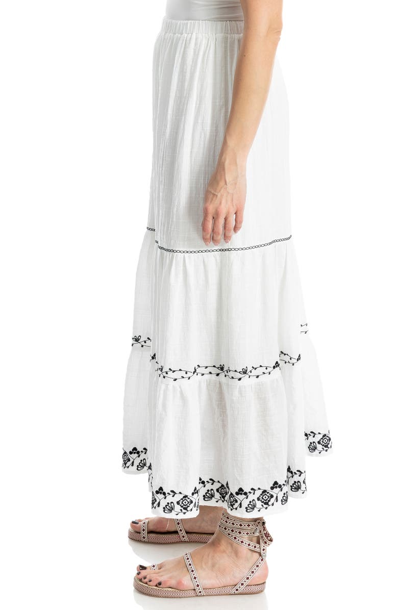 MAX STUDIO Floral Embroidered Tiered Maxi Skirt, Alternate, color, White/ Black Vine