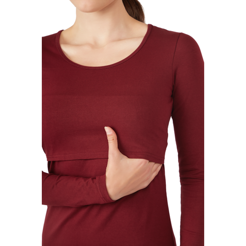 Modern Eternity Maternity Charlotte Long Sleeve Nursing & Maternity Top In Burgundy