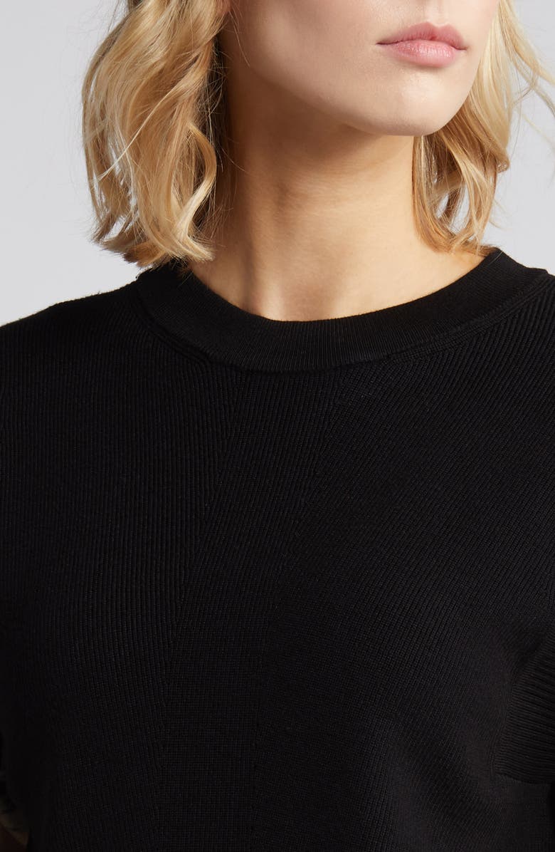 DKNY Organza Sleeve Mixed Media Sweater, Alternate, color, Black/ Ivory/ Sandalwood Multi