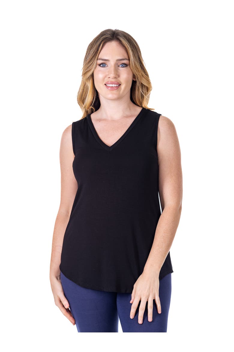 Petites V-Neck Tunic Tank Top with Round Hemline, Main, color, Black
