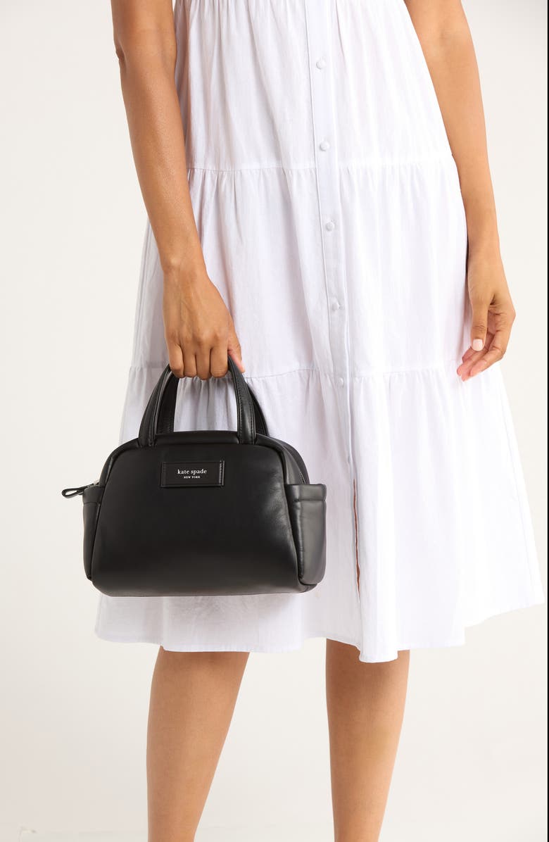 Kate Spade New York puffed leather satchel bag, Alternate, color, Black