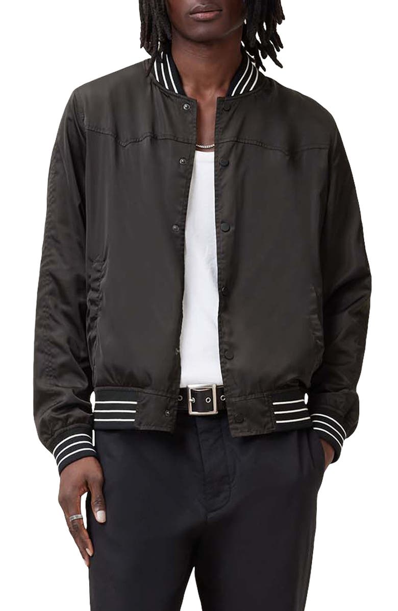 AllSaints Soundview Snakeskin Print Reversible Bomber Jacket, Alternate, color, 