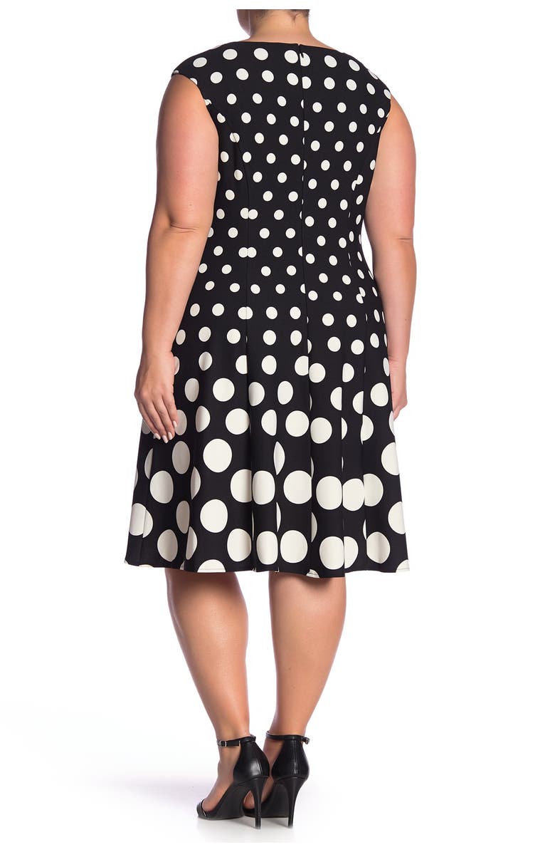 London Times Polka Dot Fit & Flare Dress, Alternate, color, Blk/White