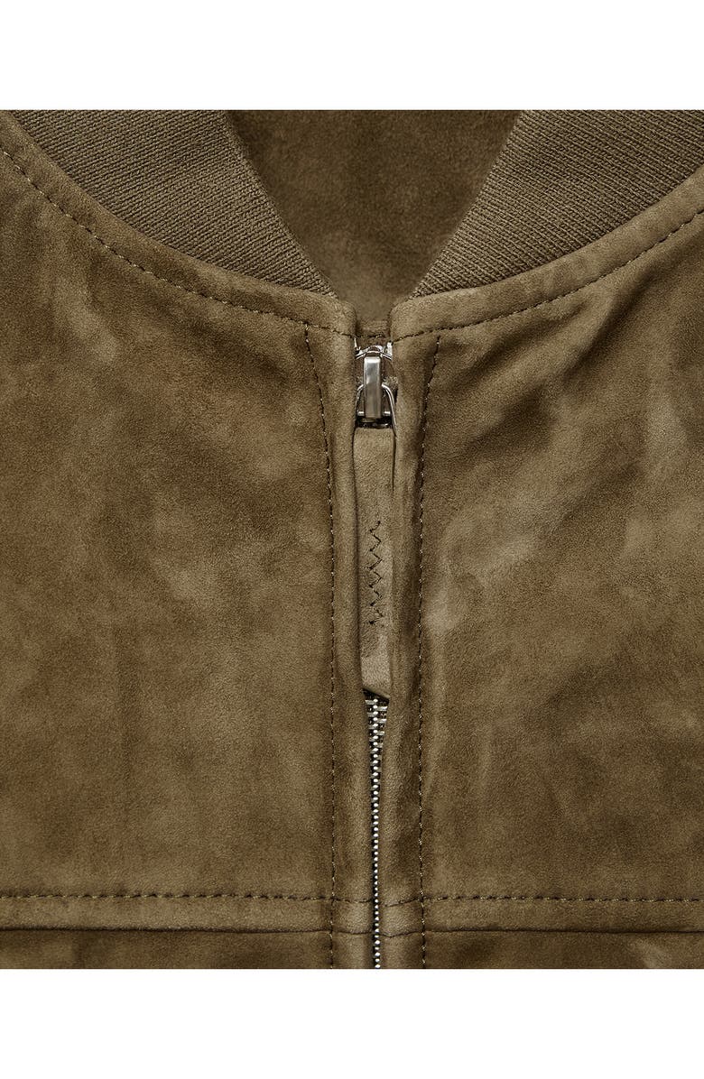 MANGO Goatskin Suede Bomber Jacket, Alternate, color, Khaki
