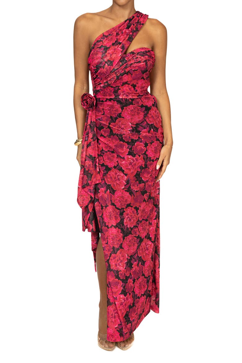 Villa Rosa One-Shoulder Stretch Mesh Dress, Main, color, PINK