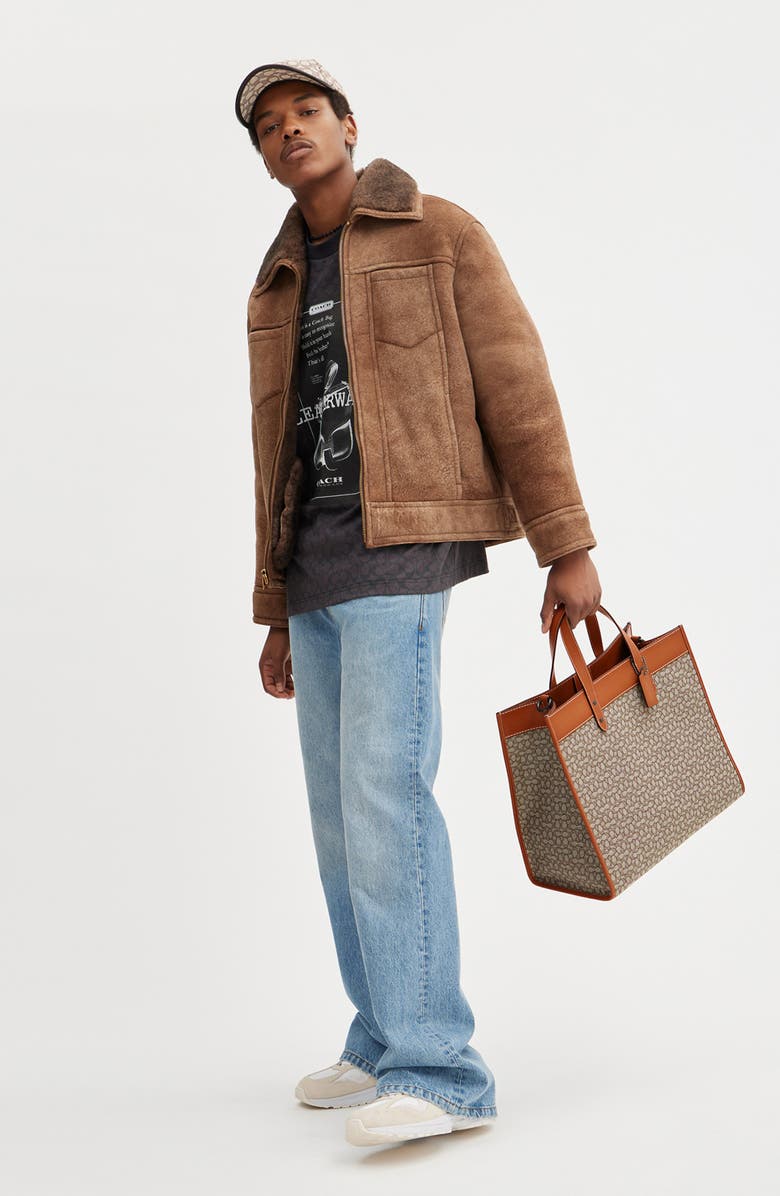 COACH Micro Signature Jacquard & Leather Field Tote, Alternate, color,