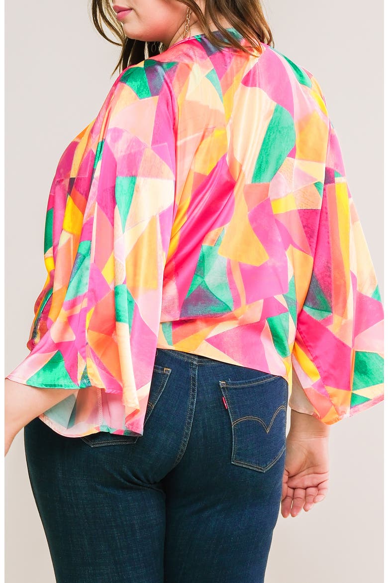 Tie Front Print Top, Alternate, color, FUCHSIA TURQUOISE