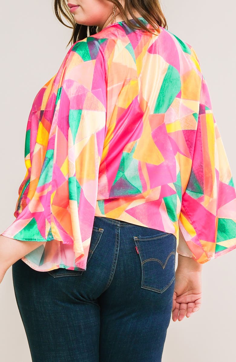 FLYING TOMATO Tie Front Print Top, Alternate, color, Fuchsia Turquoise