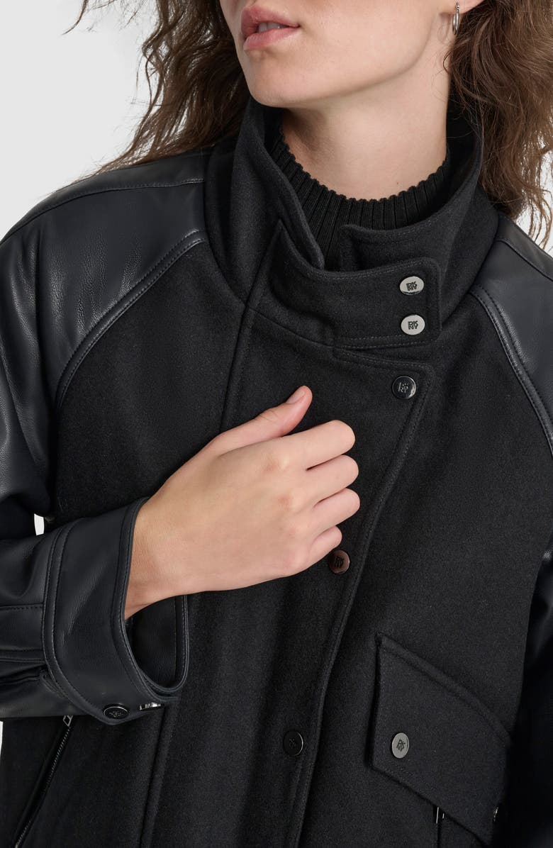 DKNY Logo Patch Mixed Media Wool Blend Bomber Jacket, Alternate, color, 