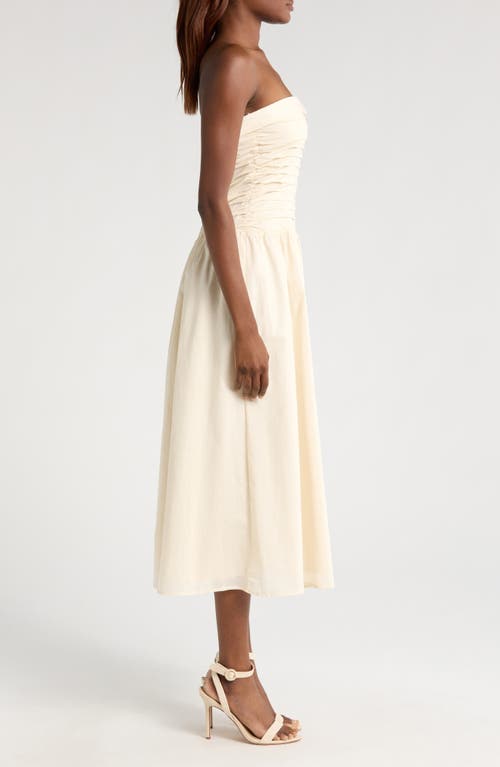 Wayf Olivia Pleated Bodice Convertible Strapless Cotton Midi Dress In Parchment